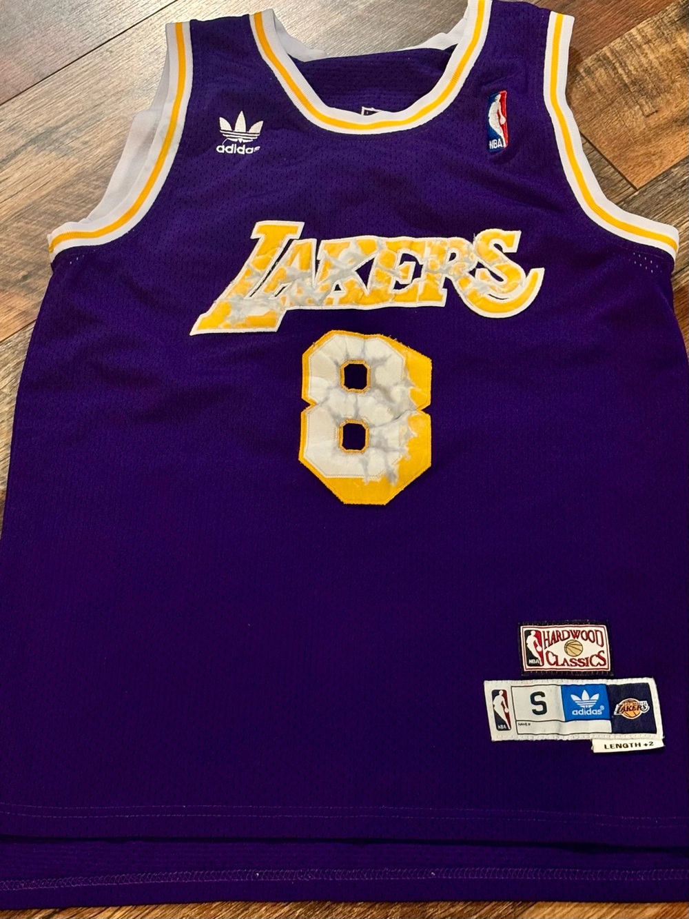 Adidas ‘8’ Purple Hardwood Classics NBA Jersey Size S WEAR to Letters & Numbers